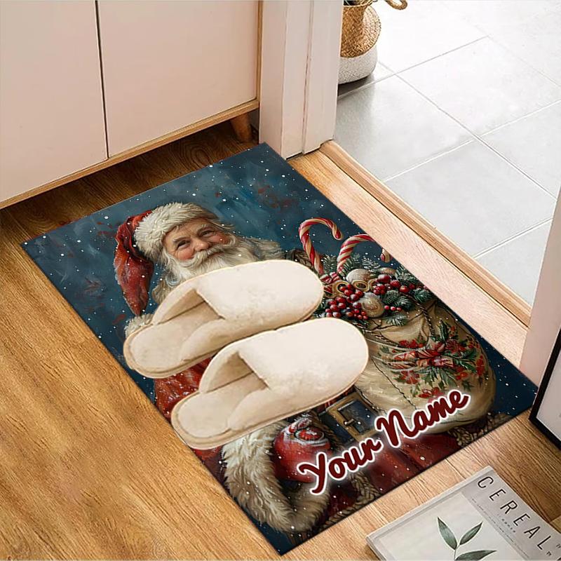 1PC Custom Name Christmas Spirit In Red Suit Theme Floor Mat Ideal for Living Room, Game Rooms, Office, Bedroom,Floor Mat Playful Design151
