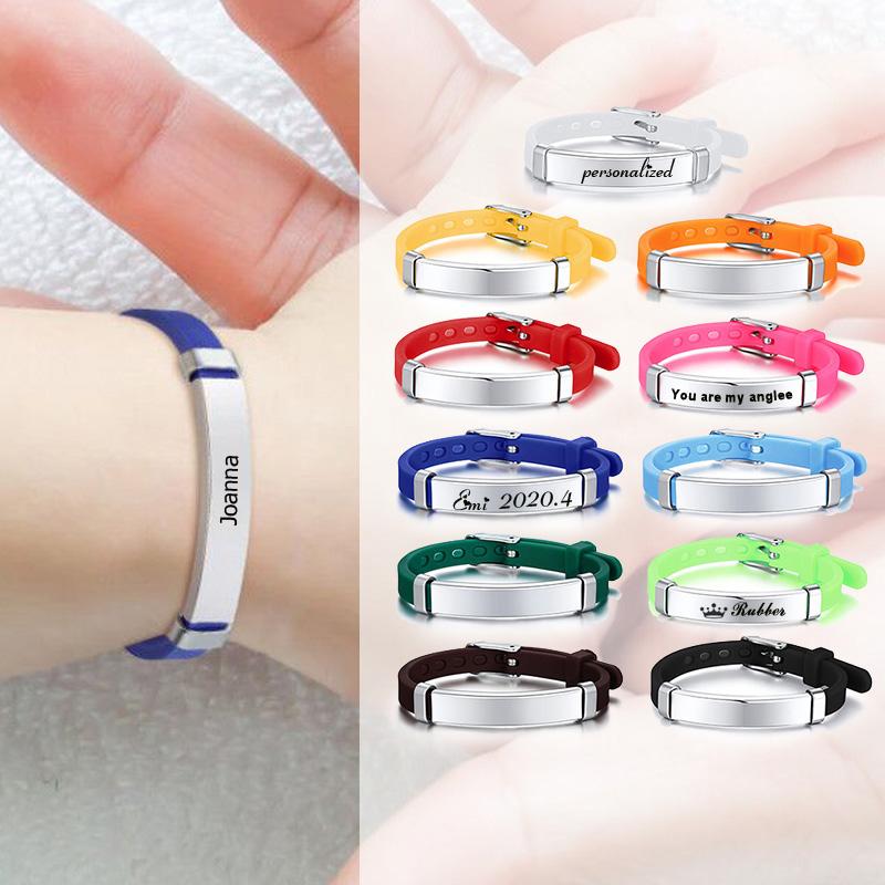 Braccialetto ID in Silicone di Sicurezza per Bambine Bambini, Braccialetto Personalizzato con Nome in Gomma