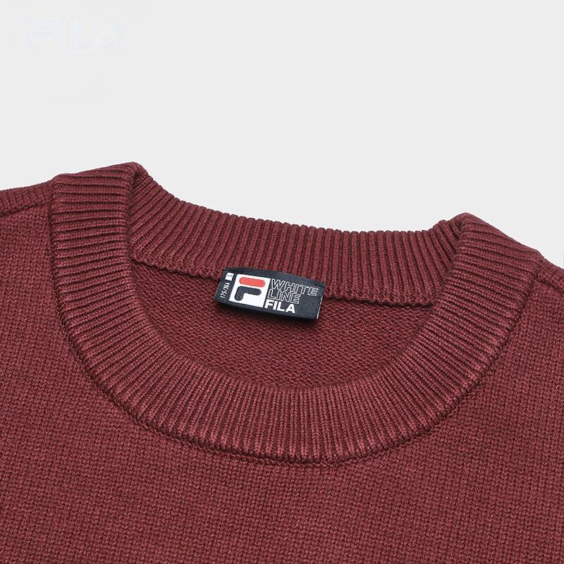 FILA F1911 Woven Sweater Fashion Comfortable Round Neck Long Sleeve Sweatshirt Men sweatshirt Wine-Red F51M449401F-WI