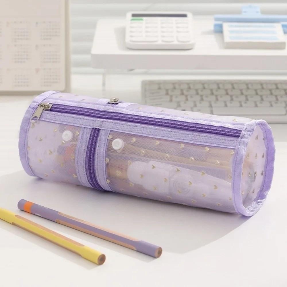 Mesh Mesh Pencil Case Love Heart Mesh Makeup Pouch Pencil Case Mesh Storage Bag  Girls Boys