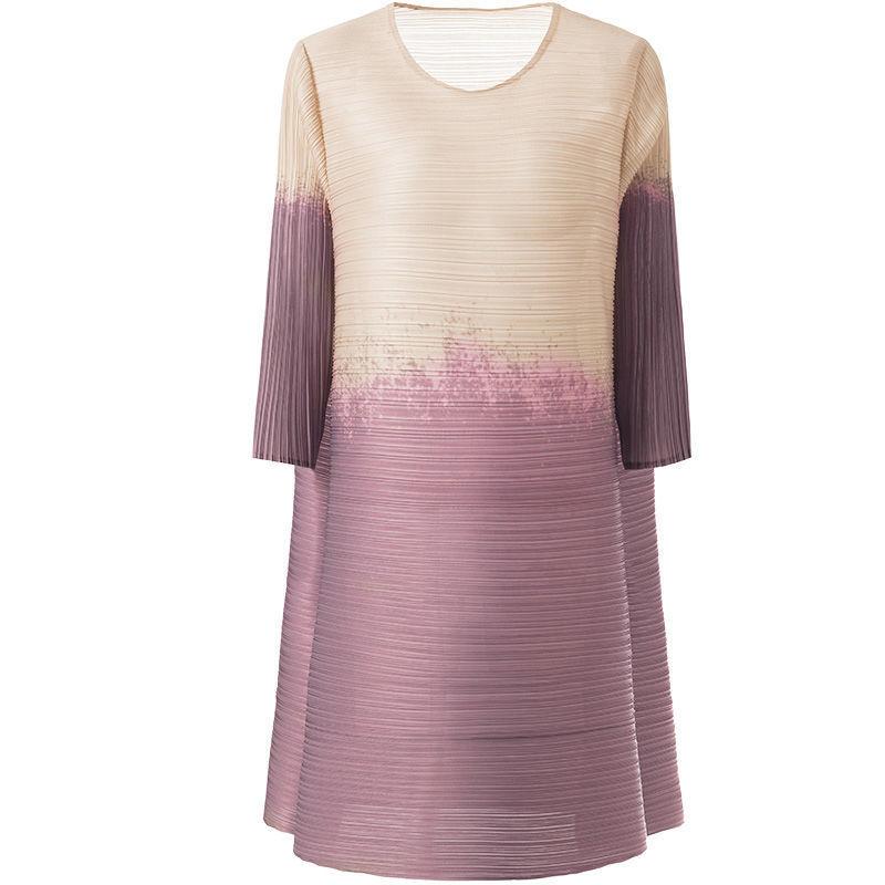 Women Dress Fever Ladies Loose Slime Skirt Spring Season Round Neck Pleated Dress New Gradient Print Women's Clothing Tops