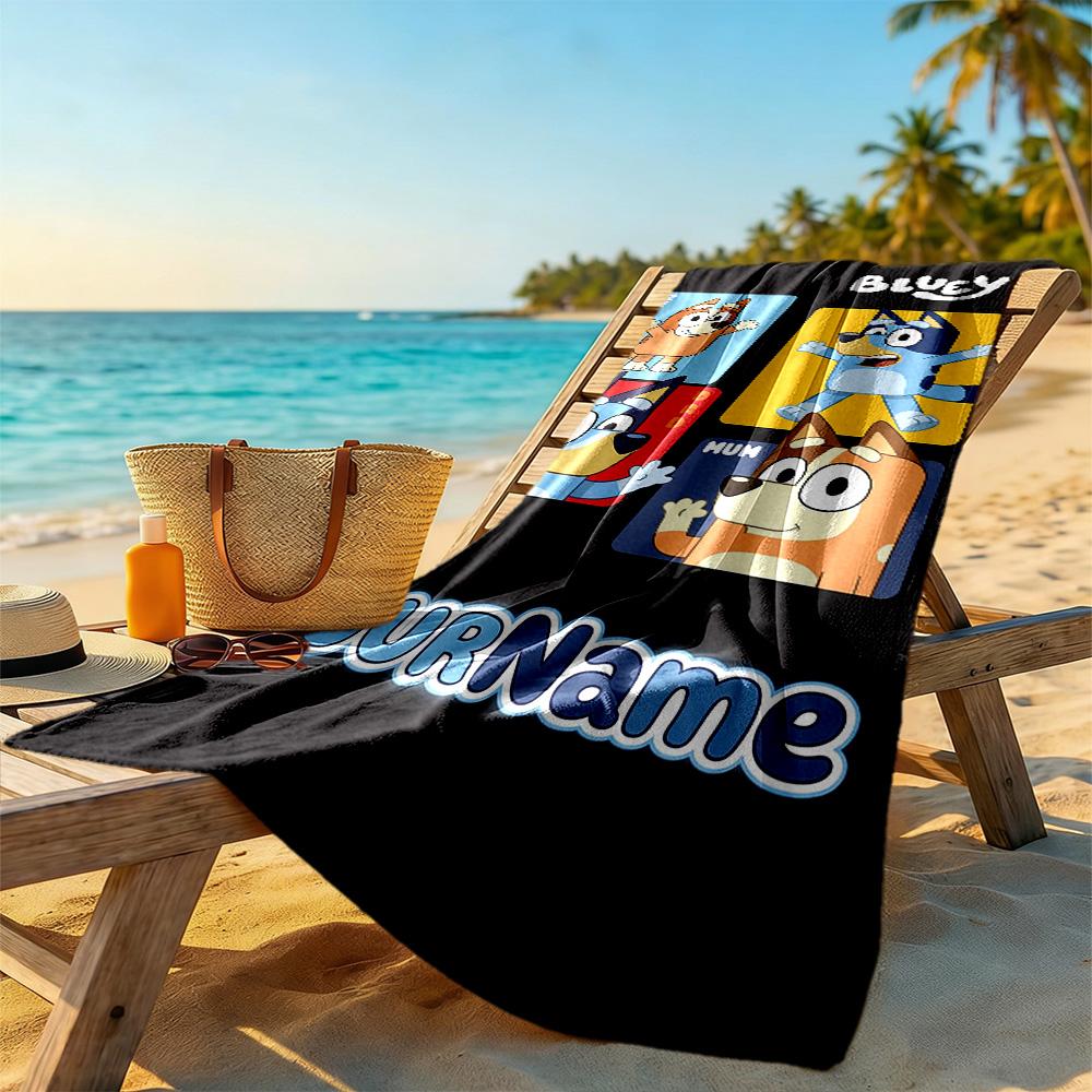 Bluey Customize Your Name Beach Towel Soft Durable Quick-Dry Ideal for Travel Outdoor Swim Pool Yoga Surf Camping Hiking Gym Gift Holiday