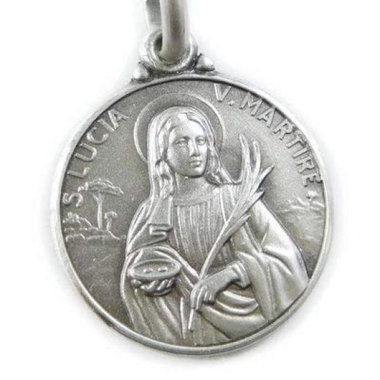 Saint Lucy Medal Pendant, Sterling Silver 925, 14mm, Made In Italy, Saint Coin
