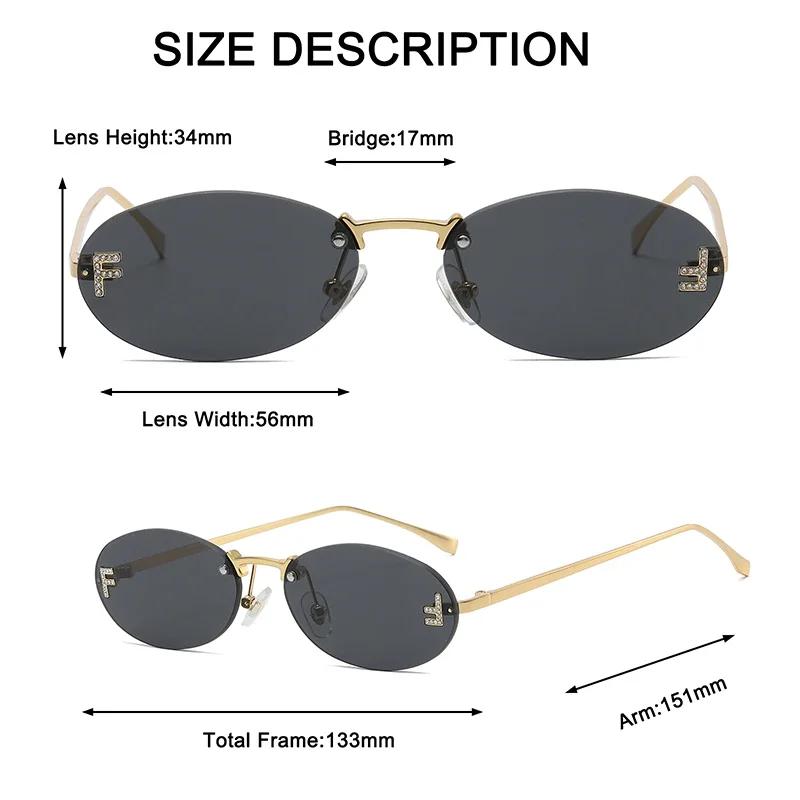 Cat Eye Trendy Oval Sunglasses for Women Rimless Driving Outdoor Shopping Shades UV400 Vintage Letter Design Eyewear