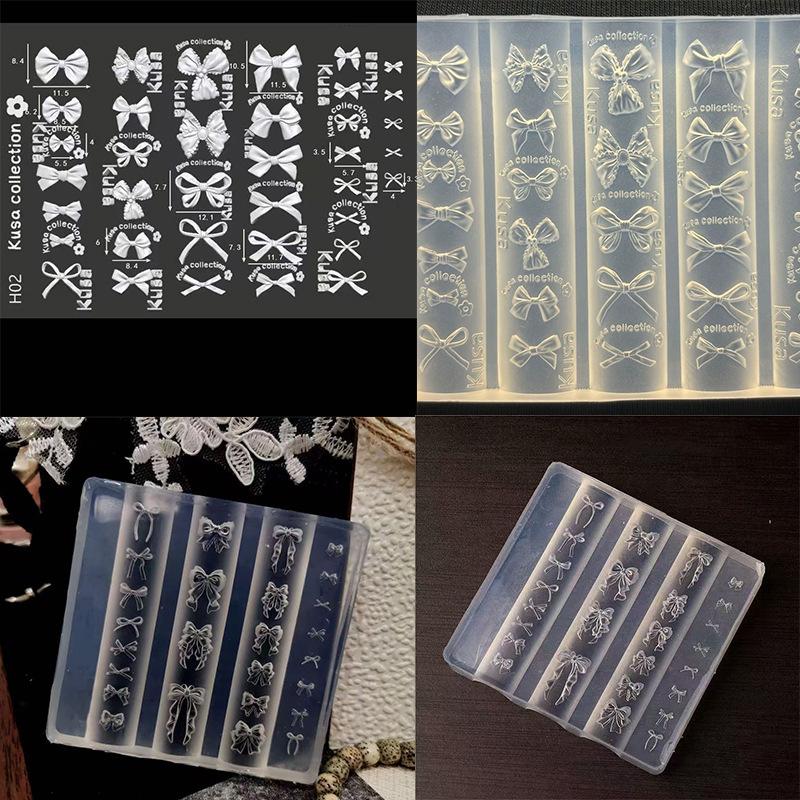 Silicone Nail Art Mold Exquisite Bowknot Tie Uv Gel Polish Carving Mould Diy Ribbon Design Nail Charm Decor Templates Stencils