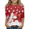Christmas Day Print Tops For Youth Girls 4-11 Years Round Neck 3/4 Sleeves T-Shirts Trendy Tops Outfit Tees