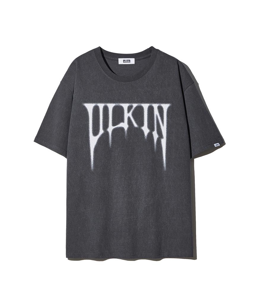 ULKIN Smudging Skull Graphic Short Sleeve T-Shirt_Charcoal
