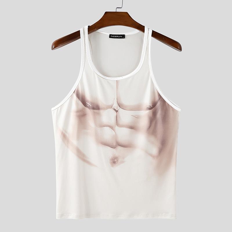 

INCERUN Men Summer Casual Sleeveless Strap Print Fitted Tank Tops 5XL абрикосовый