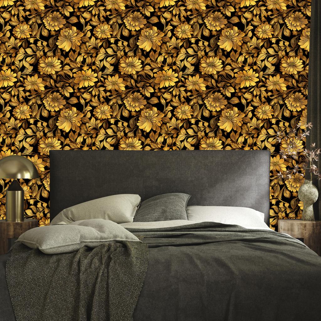 Golden Hibiscus Wallpaper Ochre and Gold, Clear Detail 50x1000
