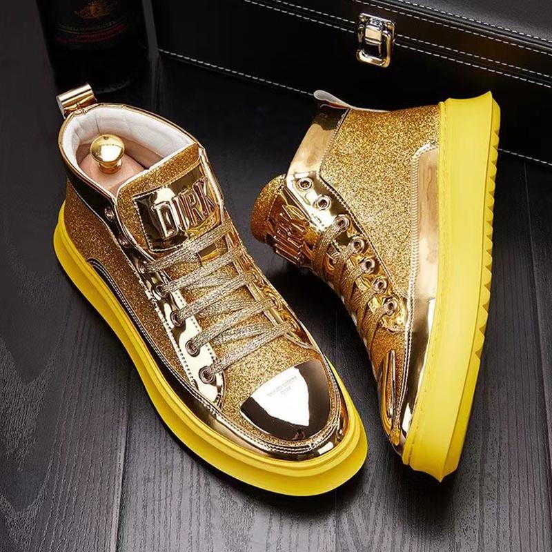 

Fashion Y2k Boots For Men Shine Leather Metal Decoration High Top Boot Luxury Shoes Hairstylist Casual Male Sneakers botines 45 Fit 275 MM
