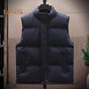 Men Vest Stand Collar Sleeveless Zipper Placket Warm Winter Jacket with Pockets Solid Color Thickened Outerwear