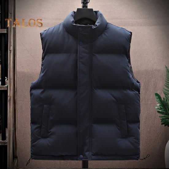 Men Vest Stand Collar Sleeveless Zipper Placket Warm Winter Jacket with Pockets Solid Color Thickened Outerwear