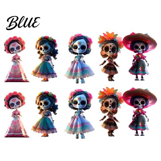 Lightweight Wood Halloween Decoration 2D of Dead The Ornament Day Hanging Skeleton Flat Wooden Embroidered Skirt Figure with Dress