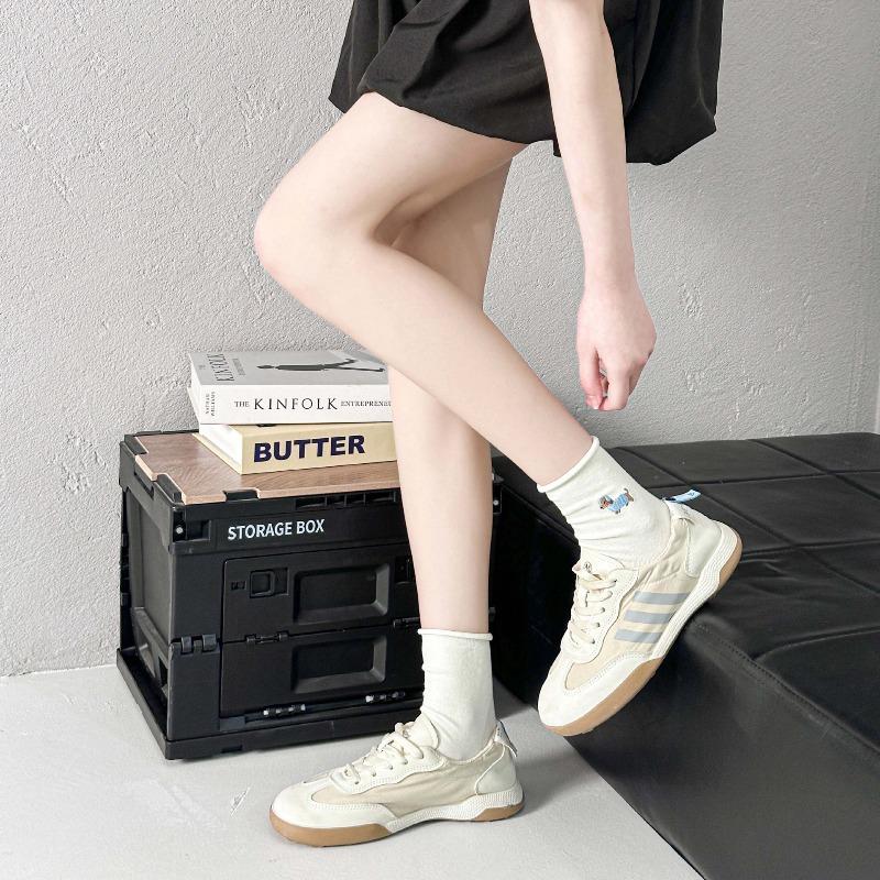 Spring and Summer White Socks with Cartoonish Cute Sausage Dog Embroidery, Rolled Cuffs Mid-calf Socks, Boneless Pile Socks, Postpartum Care Socks