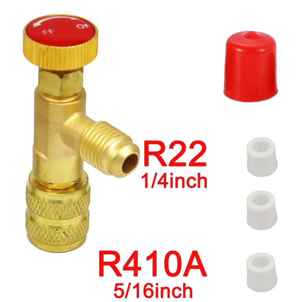 Air Conditioning Refrigerant Safety Valve R410A R22 1/4" 5/16" Refrigeration Charging Safety Liquid Adapter Hand Tool Parts