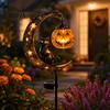 Solar Flower Bed Lights Halloween Garden Stake Light, Soft Warm Jack-o-Lantern, Moon Cat Silhouette Outdoor Pathway Decor, Waterproof Metal Lawn Patio