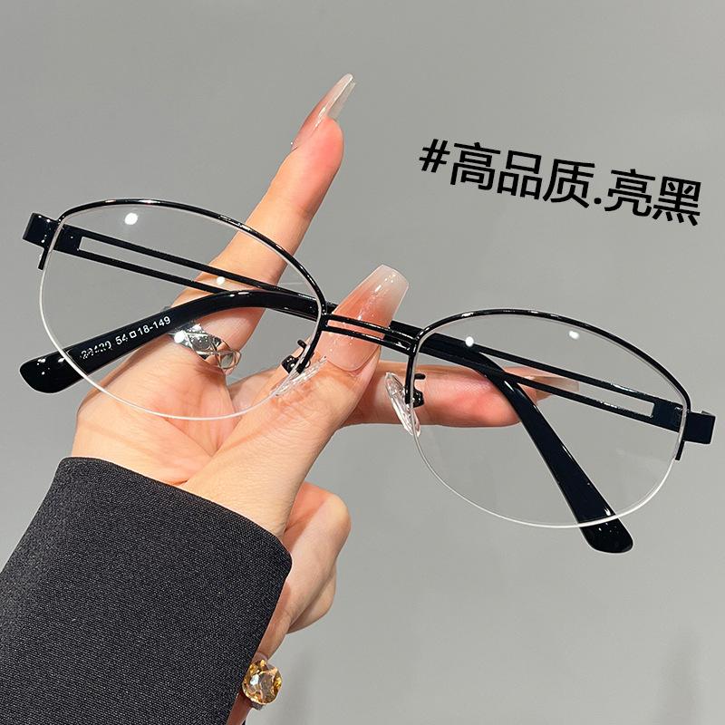 Retro old money wind gold silk half-frame glasses female myopia can be equipped with degree metal oval plain artifact eye frame