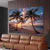 2D Aesthetic Palm Tree Tapestry, Tropical Beach Sunset Wall Art
