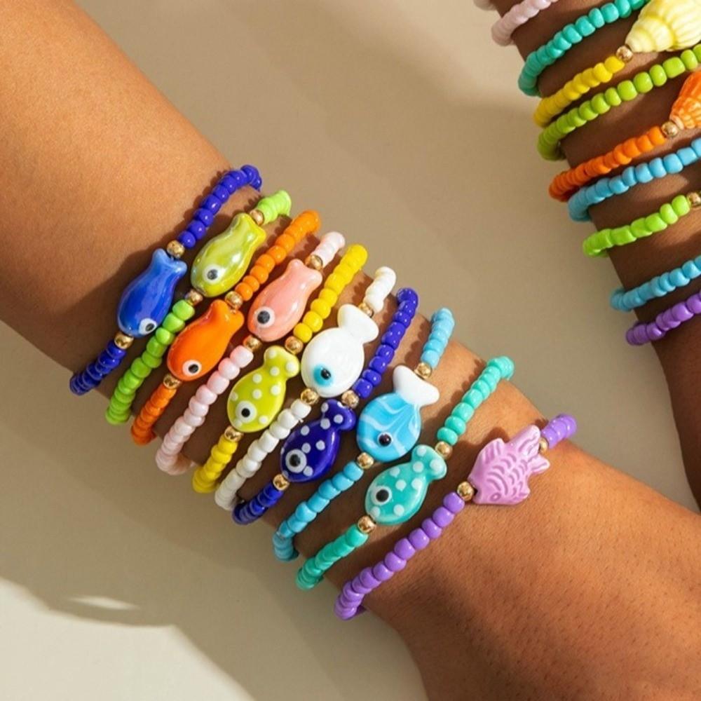 Buntes Böhmisches Meeresarmband Meeres-Serie Gepunktetes Perlenarmband Kreatives Strandarmband Urlaub