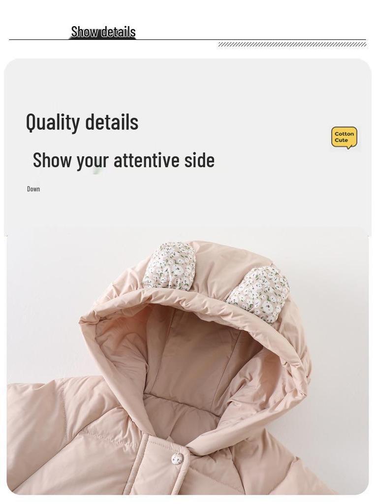 Girls' Winter Down Jacket 2025: Thick Fleece-Lined White Duck Coat for Kids