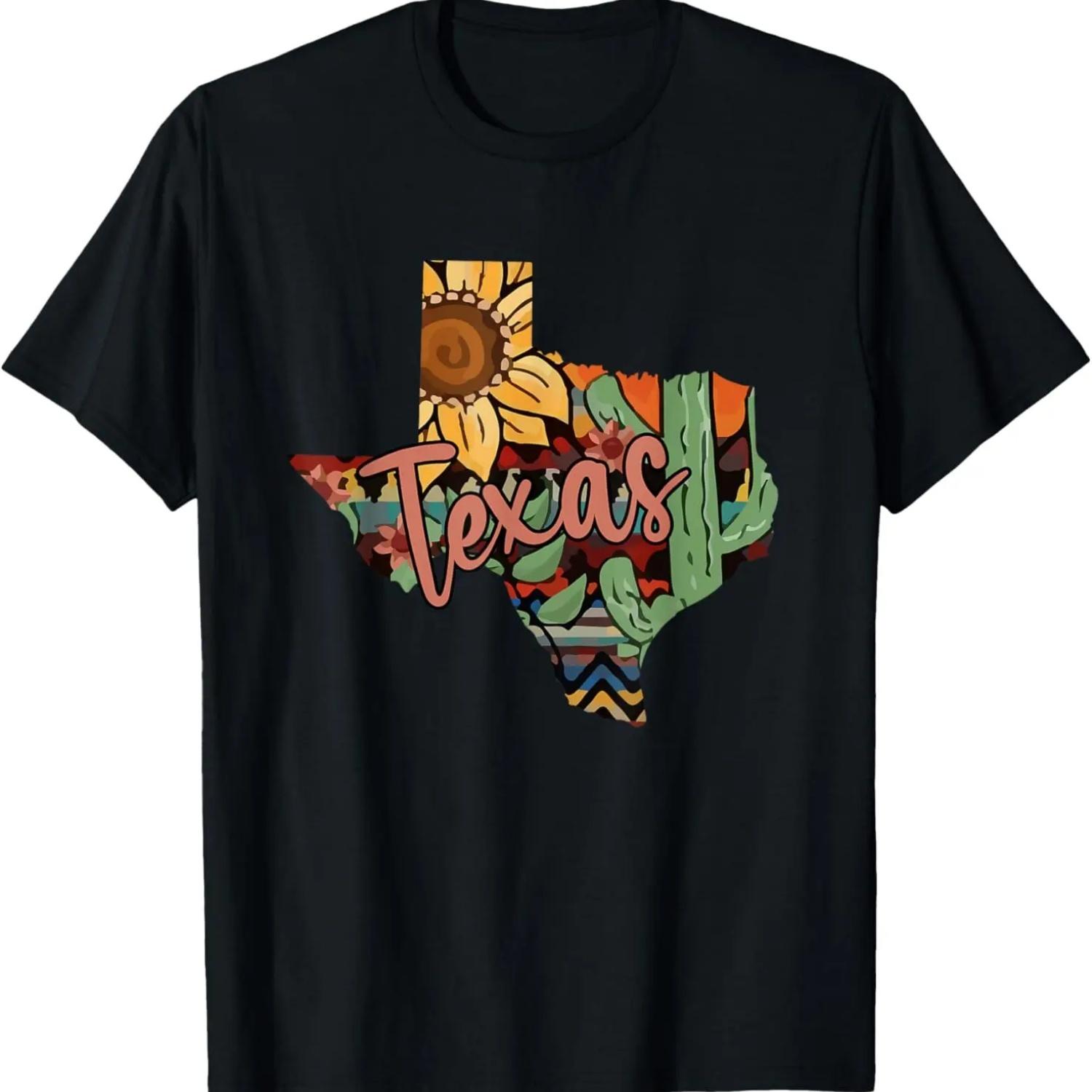 Cute Love Texas State Cactus Sunflower T-Shirt S чёрный
