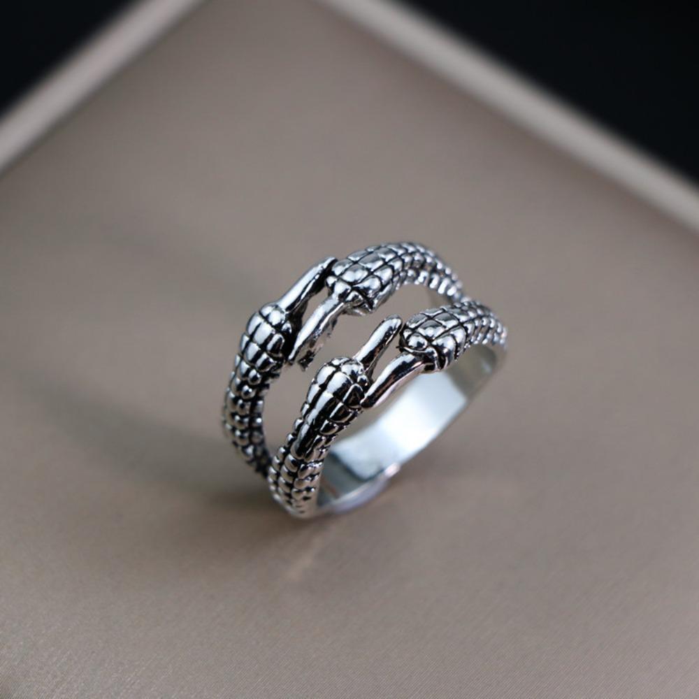European and American Men's Trendy Metal Ring, Retro Style Cool and Handsome Design Totem Geometric Men's Ring