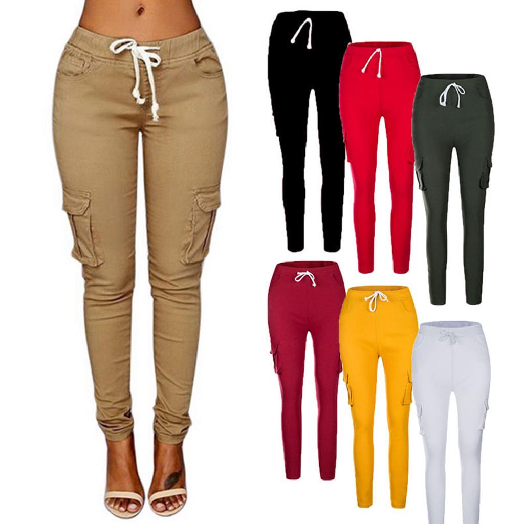 Explosion Models Europe and America Hot Women's Fashion Multi-bag Drawstring Tie Casual Pants