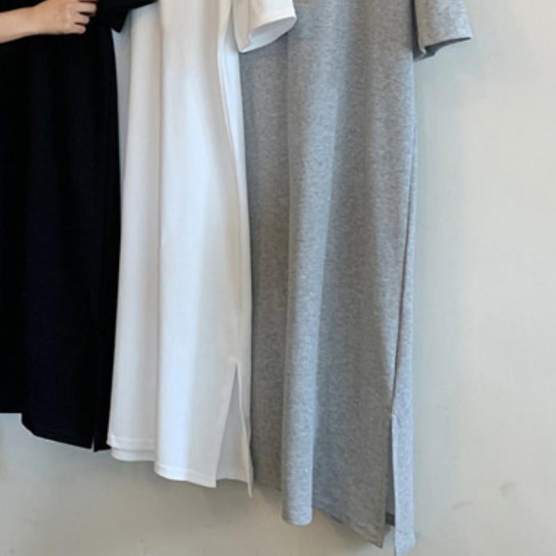 Vestito casual a maniche corte taglie forti da donna, estivo, largo, tinta unita, di media lunghezza, con spacco al ginocchio