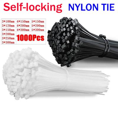 1000Pcs Black/White Nylon Cable Ties Self-locking 5X300mm Wire Zip Set Kit  3X200mm Industrial Supply Fasteners Cable Tie