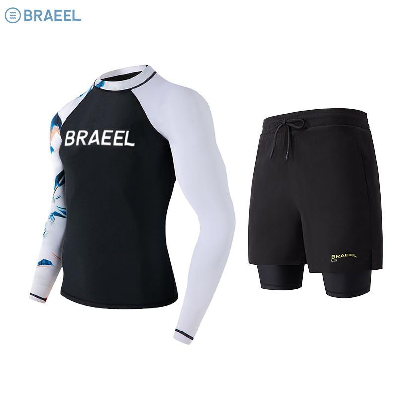 Mens UV Protection Rash Guard Set Long Sleeve Top Full Length Pants Surfing Diving Snorkeling Swimming