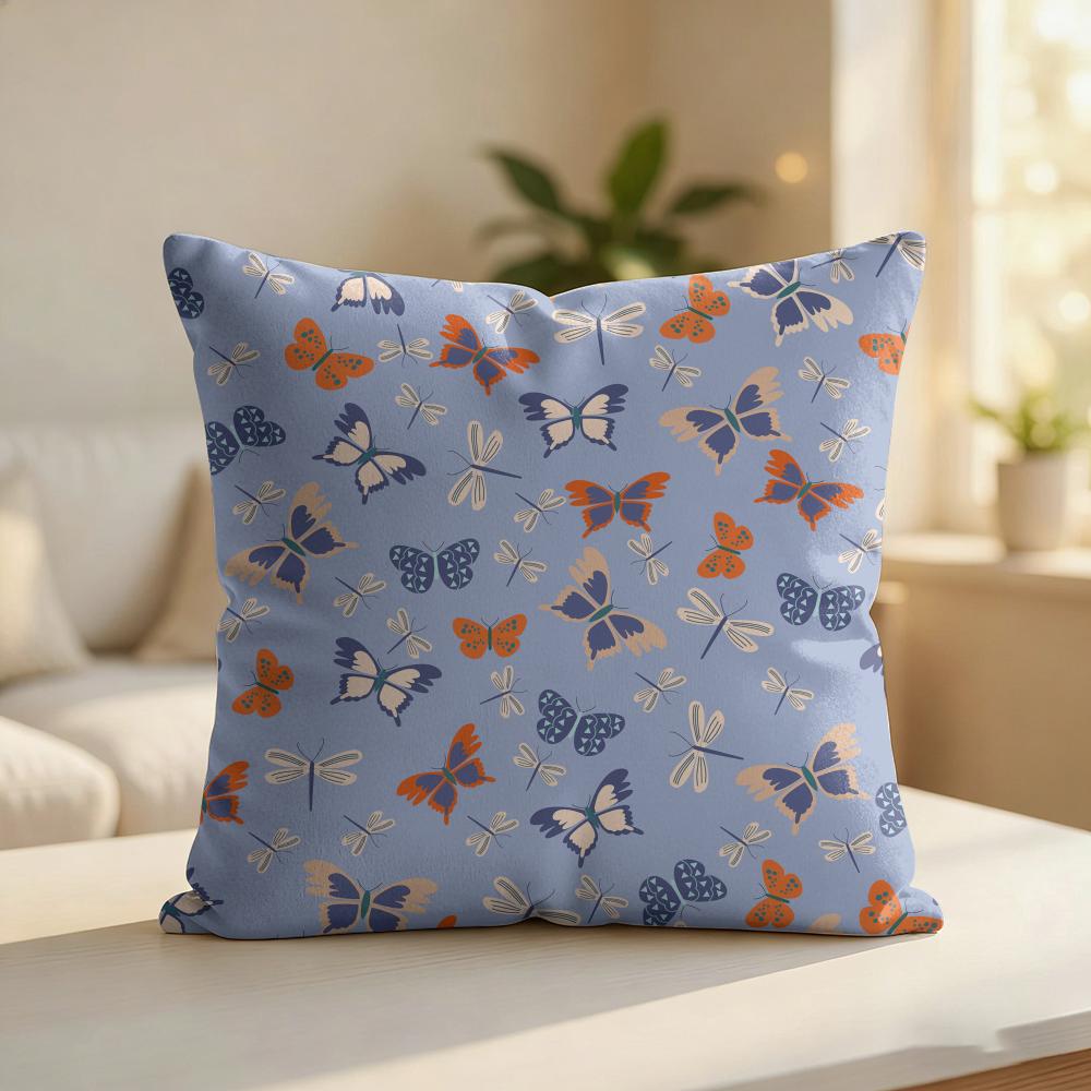 Butterfly Pattern Cushion Cover Silky Short Plush Invisible Zipper Dustproof Sofa Pillow Case For Home Decor