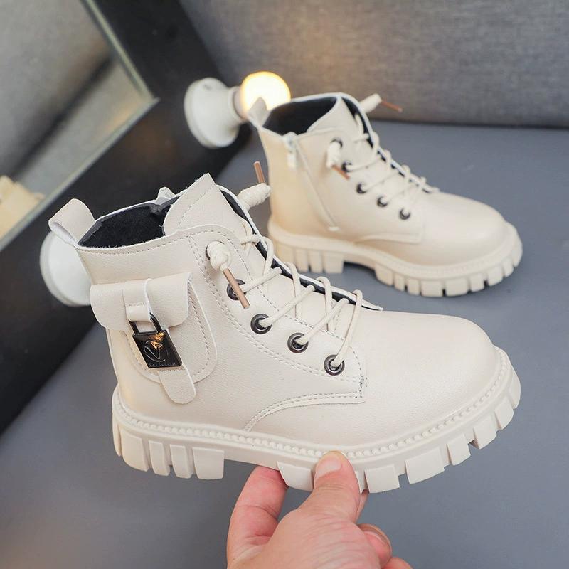 Children PU Leather Boots Girls Fashion Autumn Winter New Casual Comfortable Short Boots Warm Kids Versatile Anti-slip Cotton Boots