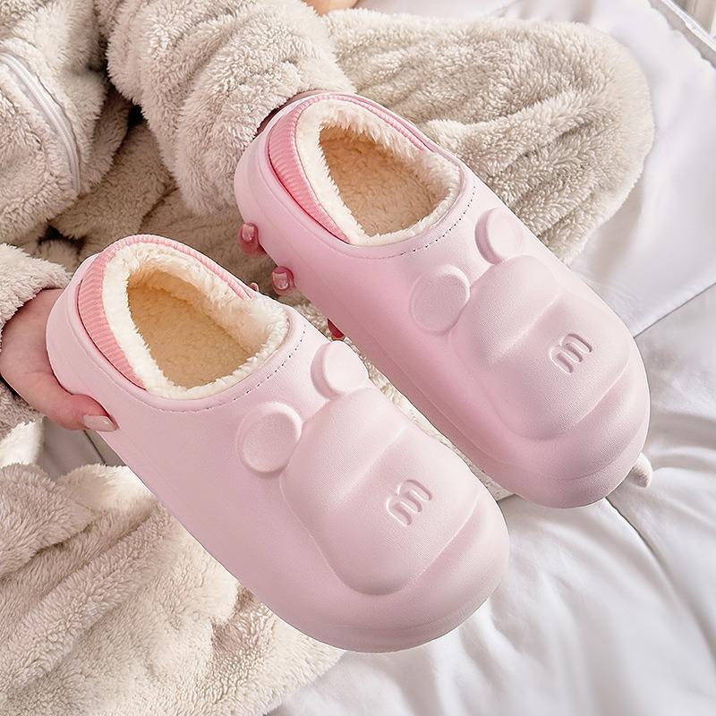 Waterproof home bear cotton shoes autumn and winter warm couple cotton slippers bag heel wear non-slip velvet cotton slippers