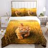 3pcs Kitten Wheat Field Bedding Set Down Comforter Cover and Pillowcases, Suitable for Guest Room Home Decoration All Seasons(No Insert) S0819046