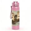 1PC Twin Hugging Otters 750ml Color Plastic Sports Water Bottle Leakproof Flip Straw Lid Suitable for Sports Office Home Use