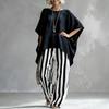 Women T-shirt Pants Two Piece Set Summer O-Neck Short Batwing Sleeves Shirt Striped Trousers Loose Casual Top Pants Suit