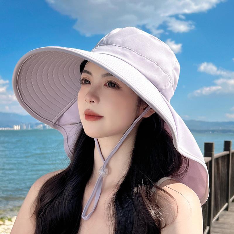 Summer Outdoor Uv Protection Wide Brim Hat For Women With Ponytail Hole Fashion Sun Hat