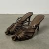 Sandales à Talons Hauts Ouvertes pour Femmes Design à Lanières Tissées Marron Élégantes à Enfiler Talons Stiletto Boucle Réglable Chaussures Décontractées pour Fête