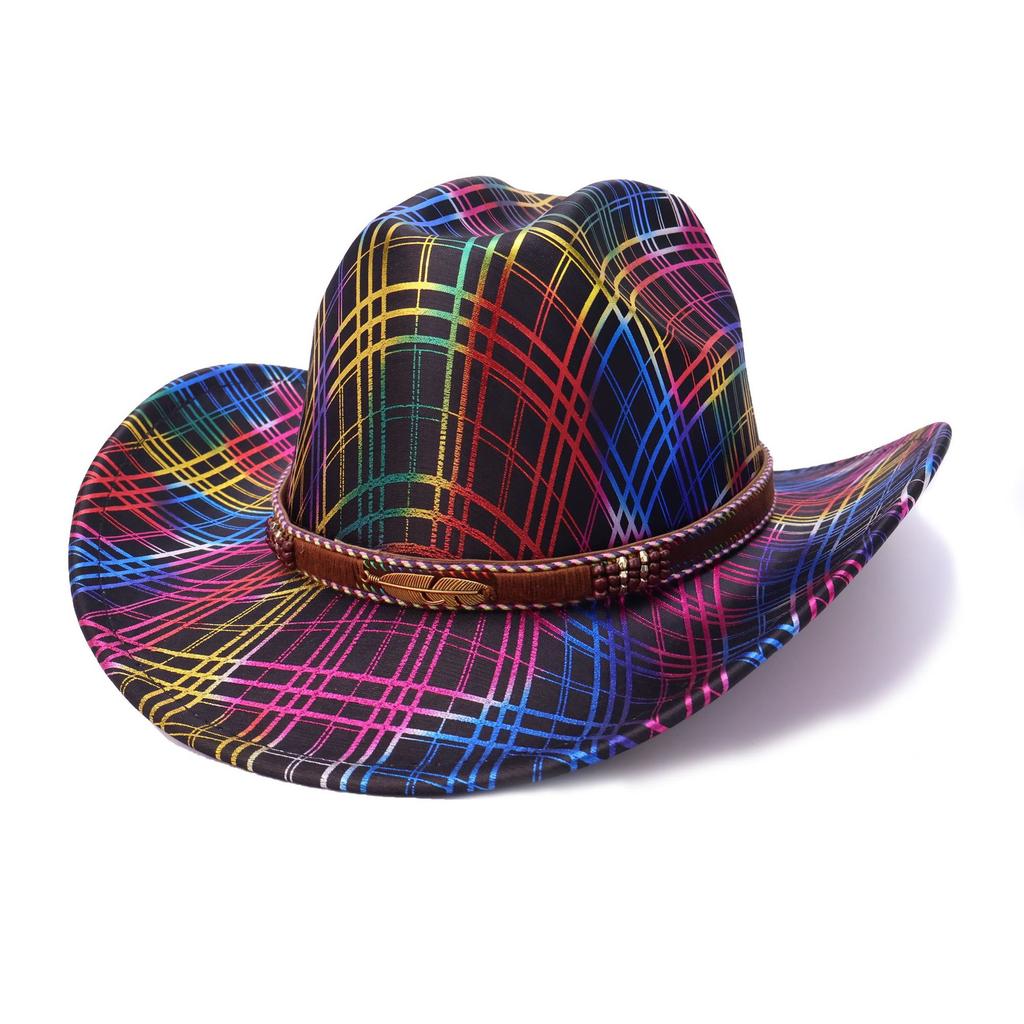 Hot Sale Colorful Western Cowboy Hat One-Word Hat Top Jazz Hat Festival Party Party Top Hat
