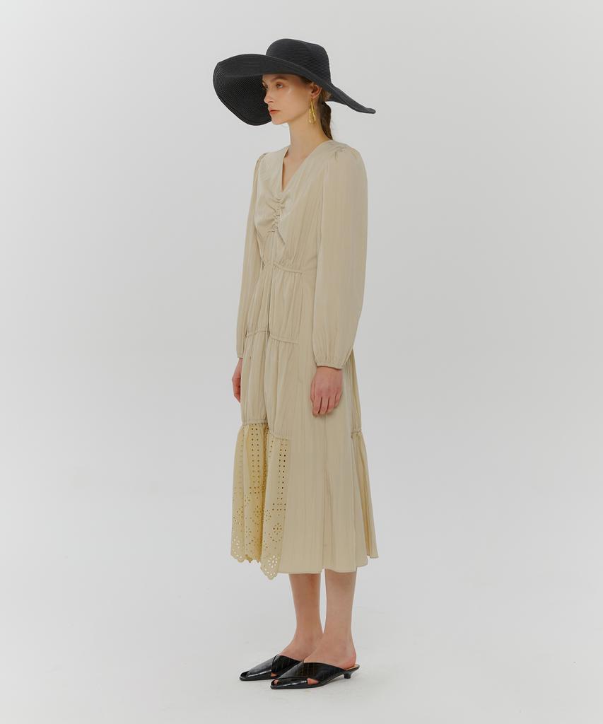 Etmont Stair Shirring Punching Dress Light Beige