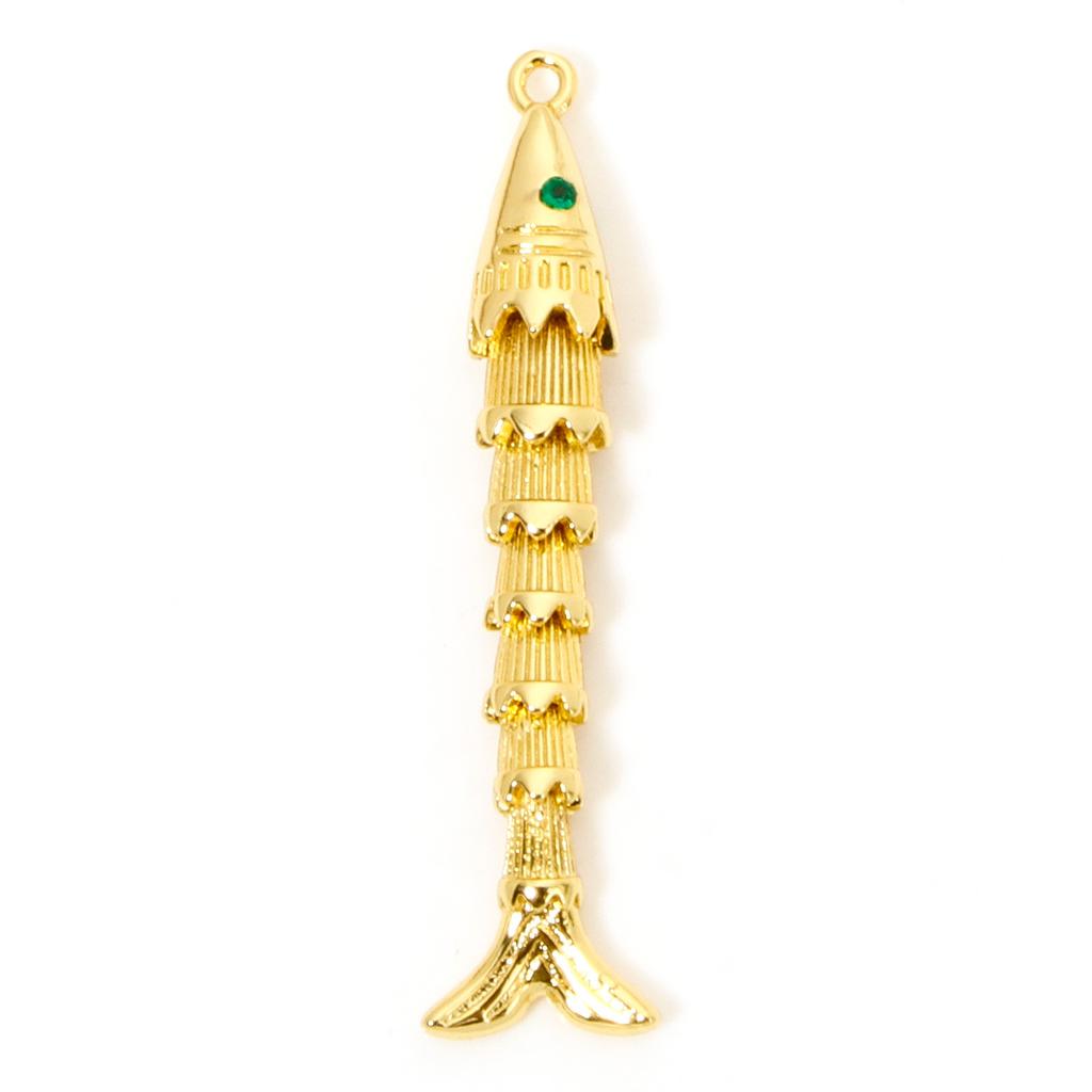 1 Piece Brass Ocean Jewelry Pendants Gold Color Fish Animal Movable Green Cubic Zirconia Eyes For DIY Jewelry Making Necklace