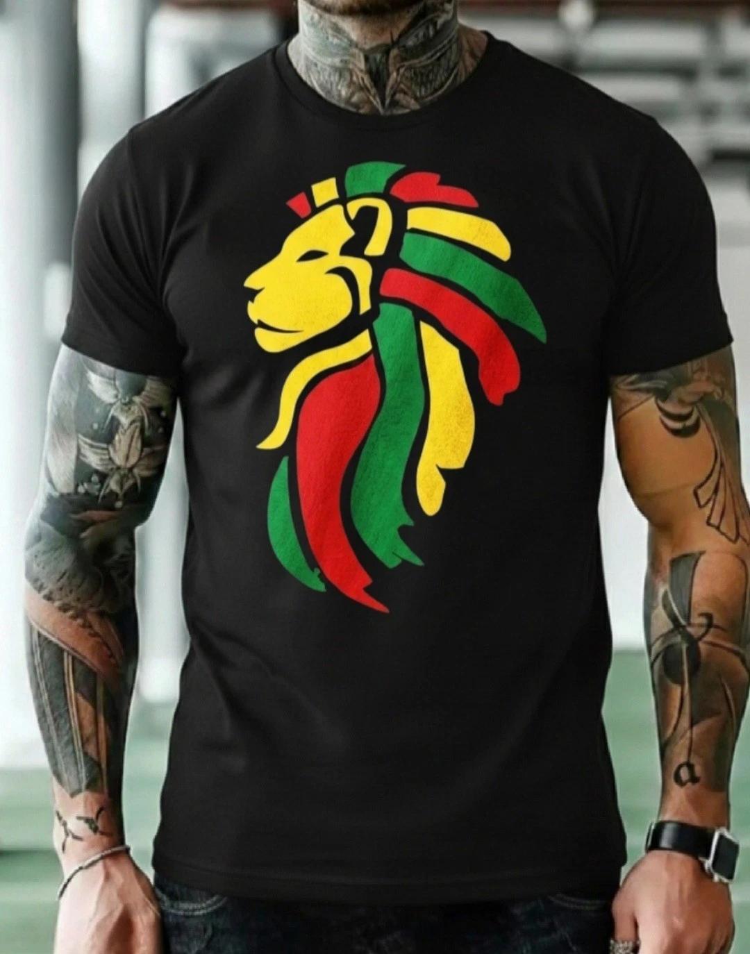 Reggae T-shirt, Mens Jamaica Lion Reggae Jamaican Flag Rastafarian Rasta top XXXXL