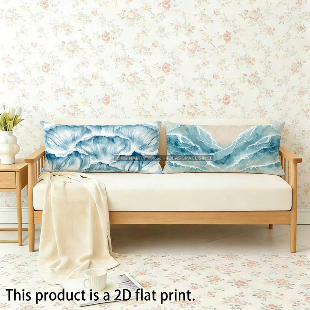 Blue Ocean Wave Pattern Pillowcase Suitable For Sofa Bedroom Car Pillow Cover Cushion Rectangular Back Cushion
