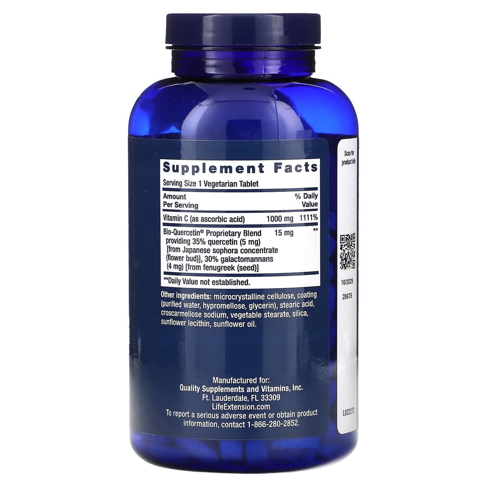 Life Extension Vitamin C and Bio-Quercetin Vegetarian Tablets, 250 Tablets