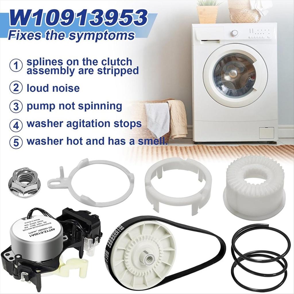 BHBL W10913953 Washer Shift Actuator W10721967 Pulley Clutch with W10006384 Drive Belt Kit for
