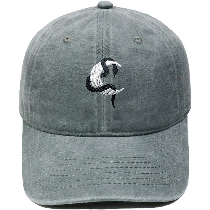 Snake wrap moon embroidery baseball cap washed retro dad hat personality hip hop men's and women's casual hat tide