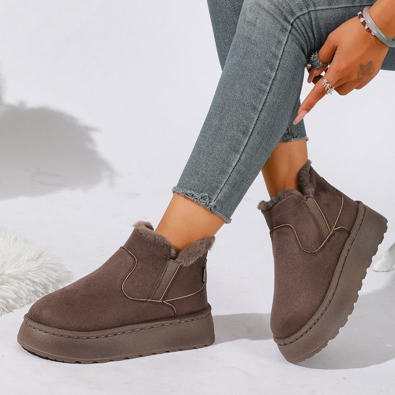 Snow boots women's winter warm cotton shoes women's winter new solid color elastic band flat-bottomed short cotton boots