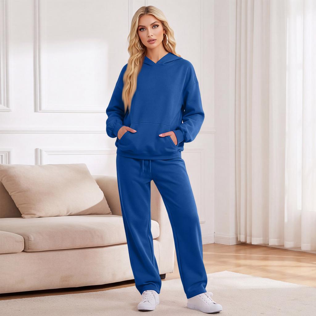 Women's Casual Warm Tracksuit Set with Hoodie and Jogger Pants for Fall and Winter