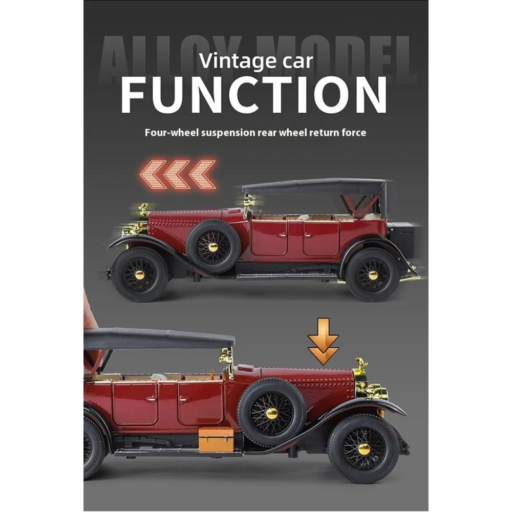 1/24 Rolls-Royce Retro Phantom Oldtimer Modell, Simulierter Sound und Licht, Vierrad-Stoßdämpfung, Vorderradlenkung