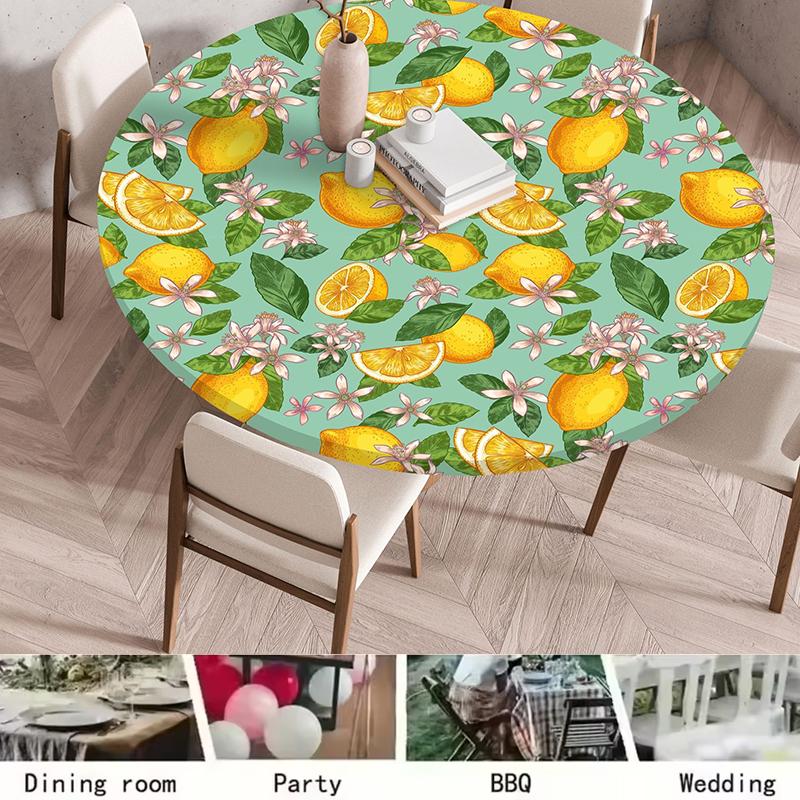 Plant Flower Patterns Round Tableclothes for Dining Table Fitted Table Protector Cover Elastic Edge Desk Decoration Waterproof